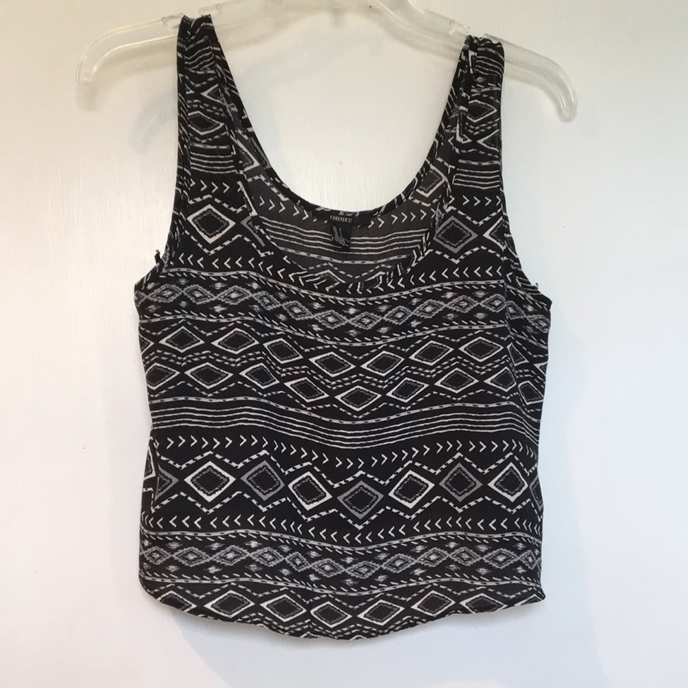 Black and white sheer fabric tank top